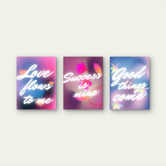 3pcs Positive Mindset Aura Affirmation Painting Wall Art Set Canvas Framed 40x60cm - High Quality Print 100% Australian Made Wall Canvas Ready to Hang
