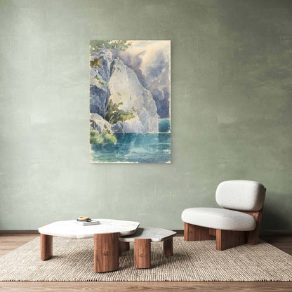 Vintage Blue Lake Mountain Cliff 40x60cm Metal Print Ready to Hang