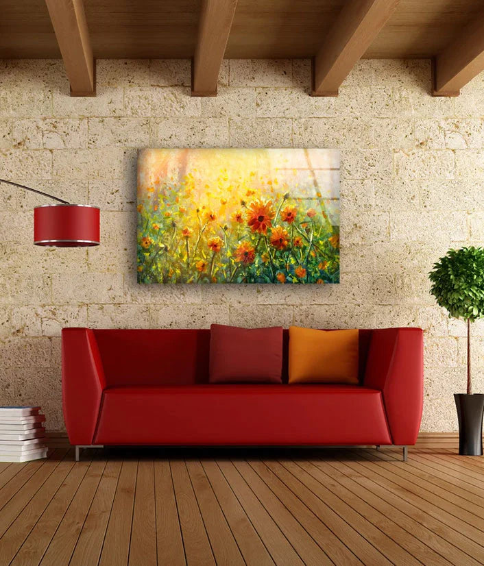 Orange Flower Field UV Direct Aluminum Print Australian Made Quality