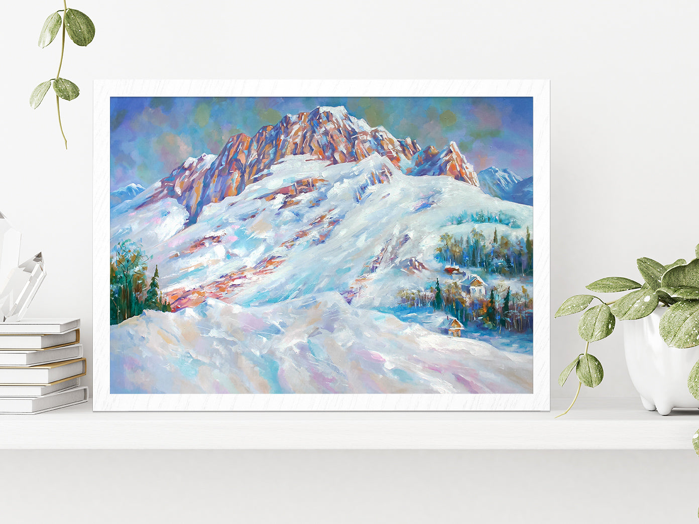 Snow Drifts At The Foot Of Mount Fisht Landscape Glass Framed Wall Art, Ready to Hang Quality Print Without White Border White