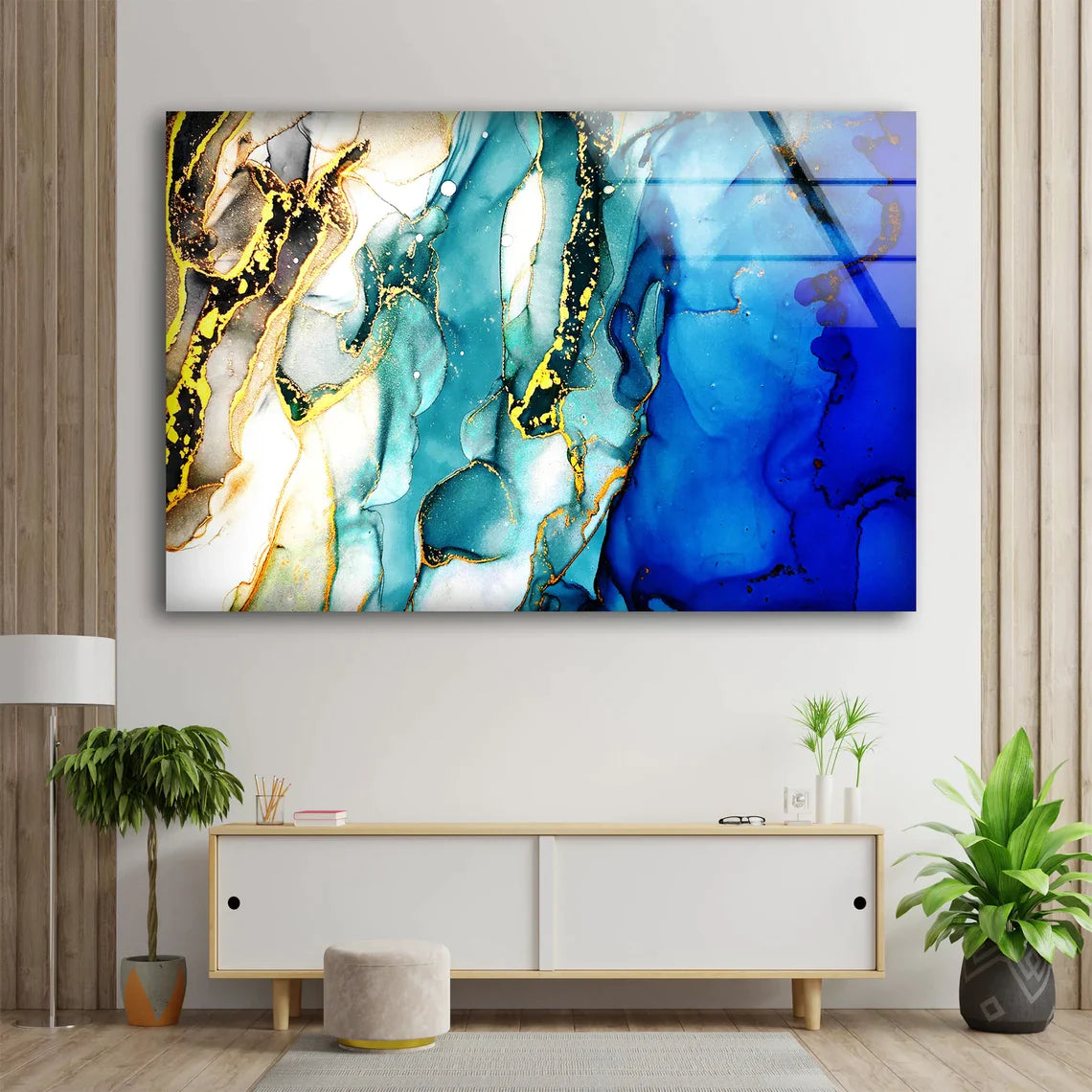 Blue Gold & White Fluid UV Direct Aluminum Print Australian Made Quality