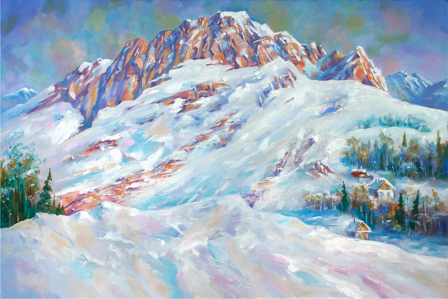 Snow Drifts At The Foot Of Mount Fisht Landscape Glass Framed Wall Art, Ready to Hang Quality Print