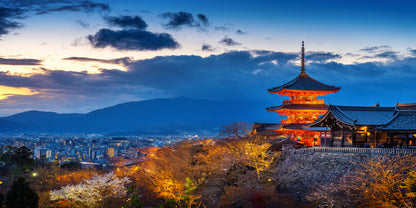 Kyoto City Temple Twilight Japan Wall Art Canvas Office Home Room Framed 120x60cm