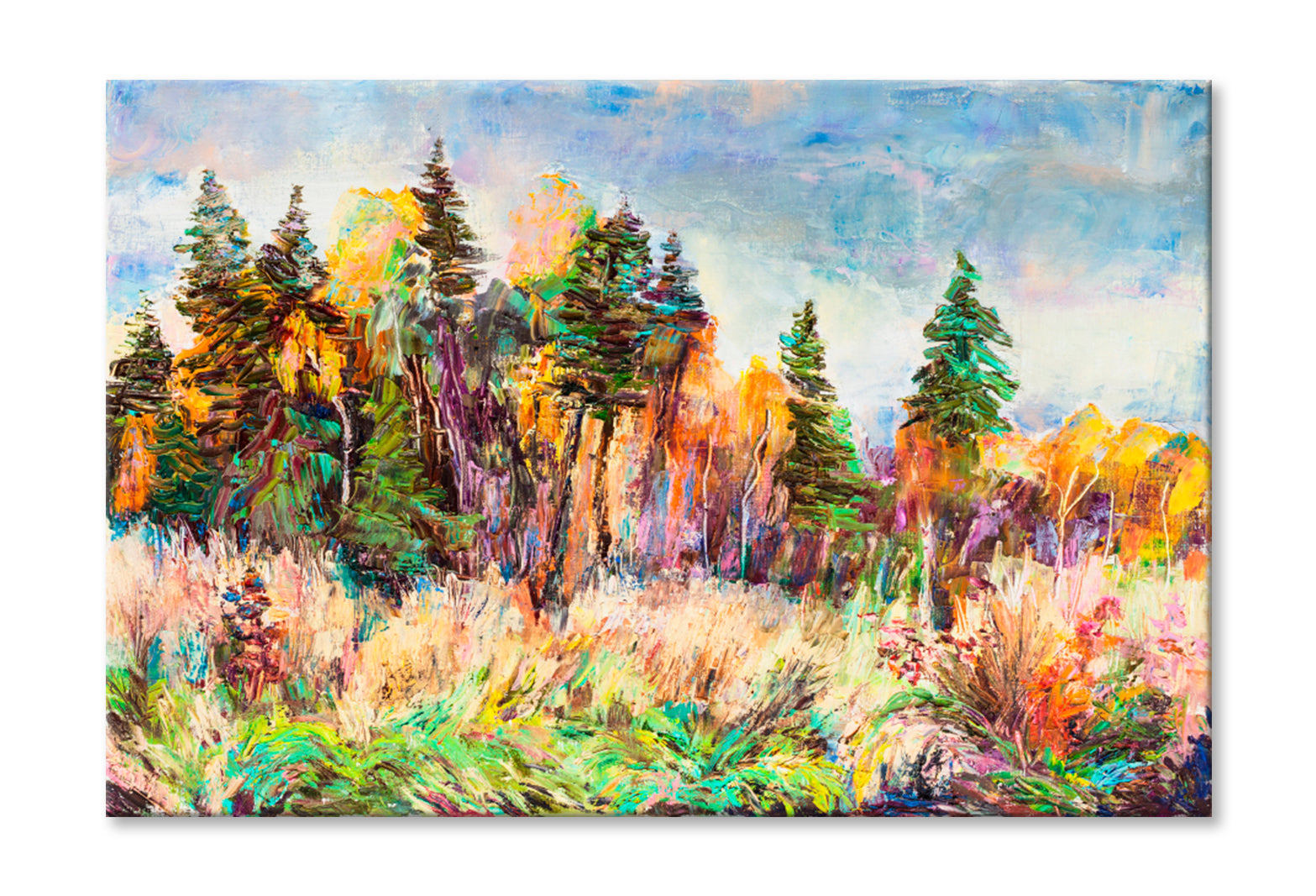 Forest in October Oil Painting Wall Art Limited Edition High Quality Print Stretched Canvas None