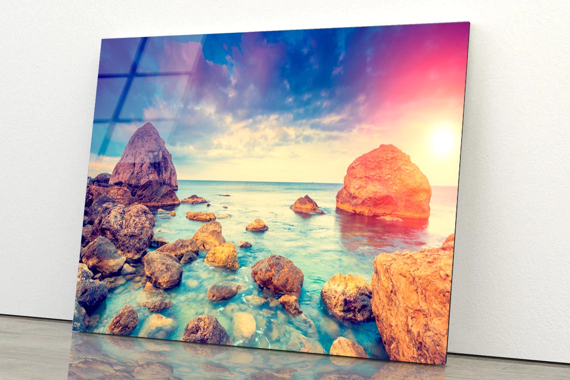 Morning Blue Sea Glowing by Sunlight  Acrylic Glass Print Tempered Glass Wall Art 100% Made in Australia Ready to Hang - Bella Home Decor