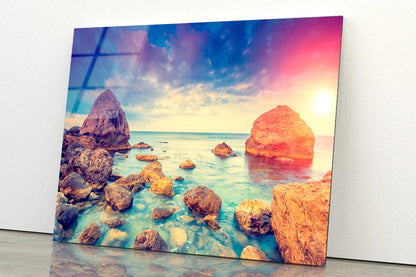 Morning Blue Sea Glowing by Sunlight  Acrylic Glass Print Tempered Glass Wall Art 100% Made in Australia Ready to Hang - Bella Home Decor