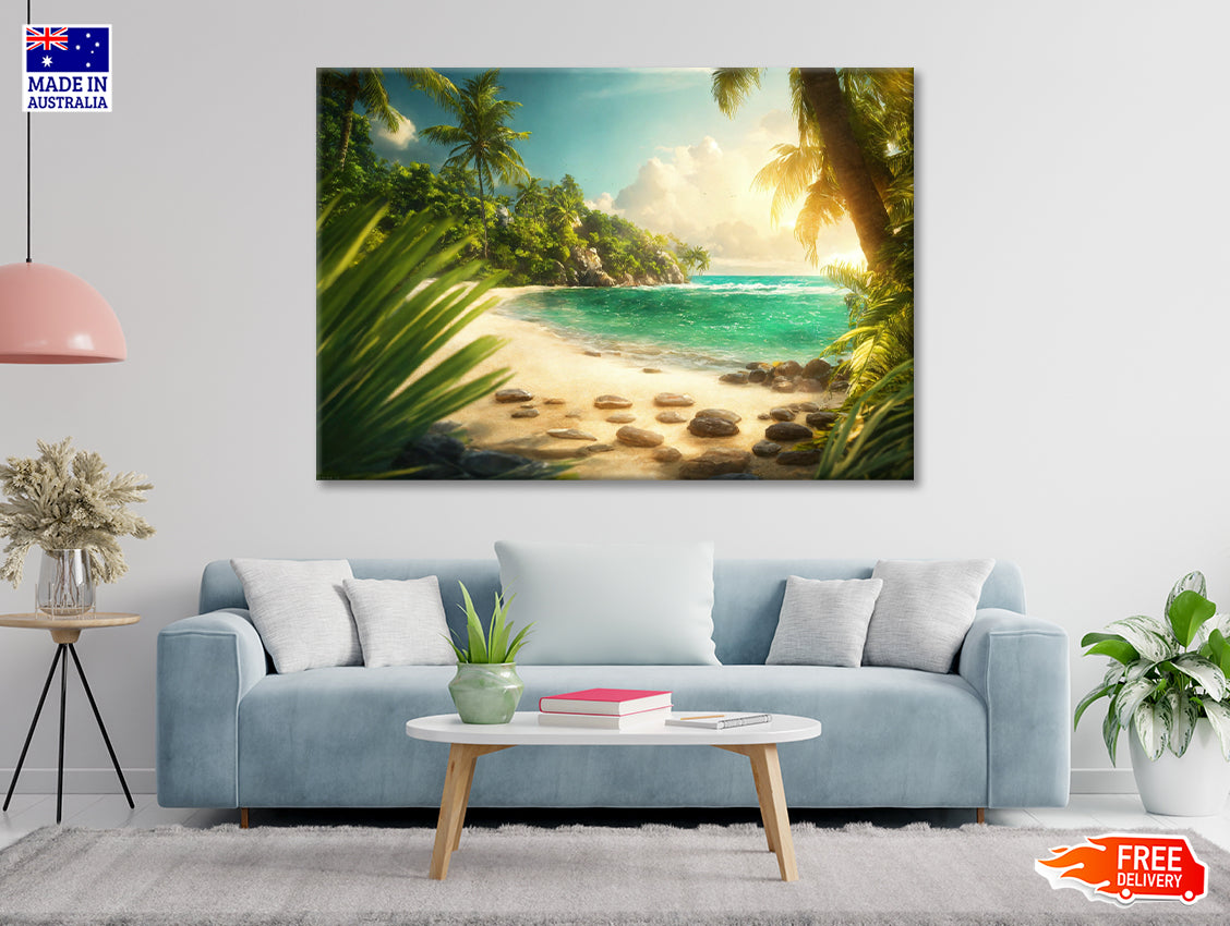Beach with Palm Tree Print 100% Australian Made - Bella Home Decor
