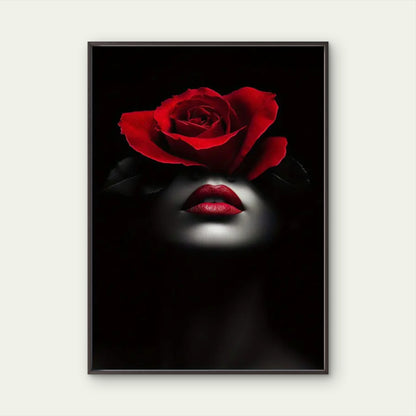 Elegant Woman with Red Rose and Lips Fashion Home Decor Premium Quality Poster Print Choose Your Sizes