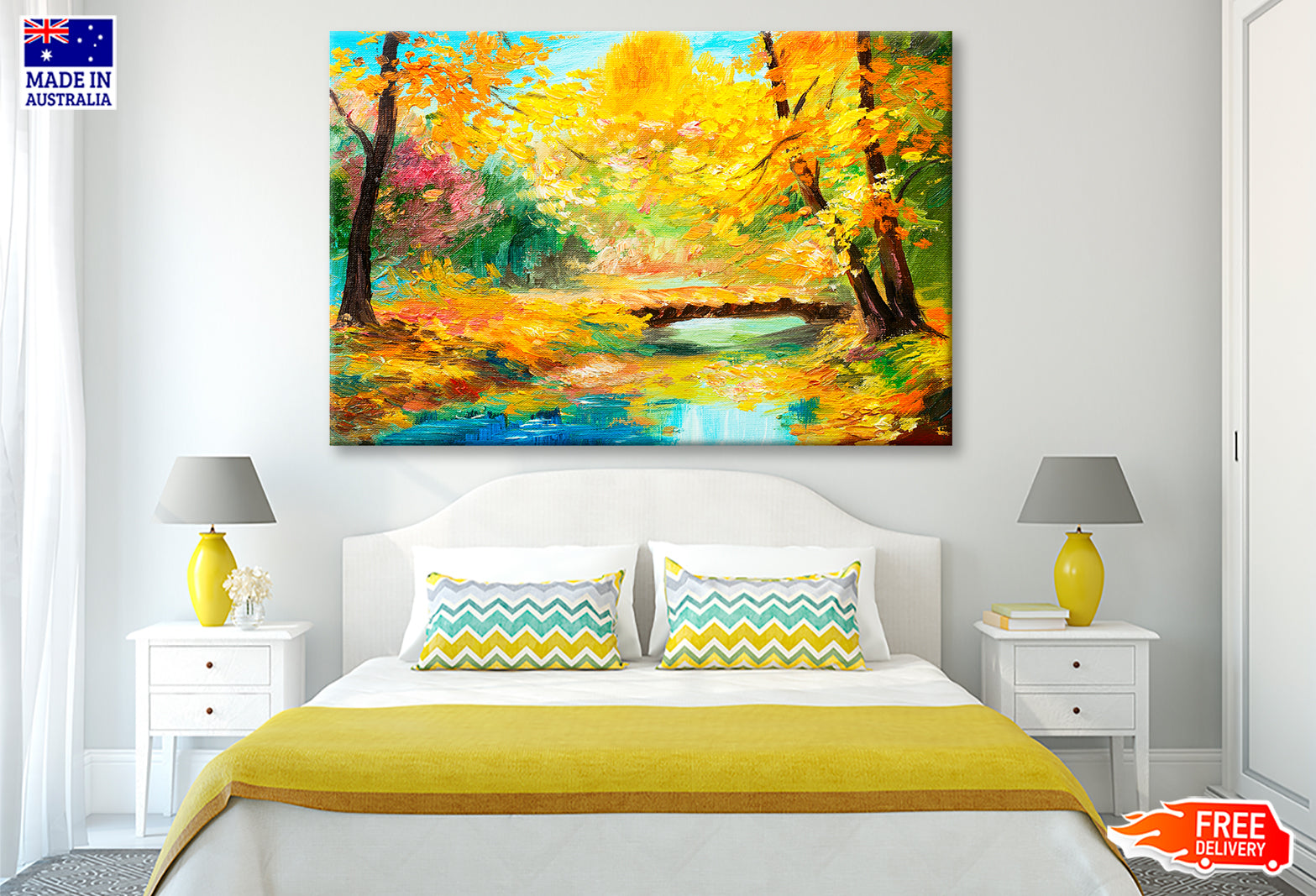 Colorful Autumn Forest With River Oil Painting Wall Art Limited Edition High Quality Print