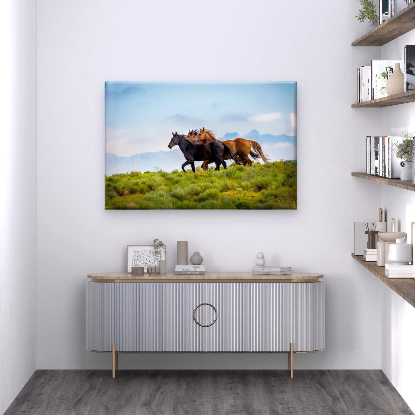 Wild American Mustang Horses on High Ridge Wall Art Decor 100% Australian Made