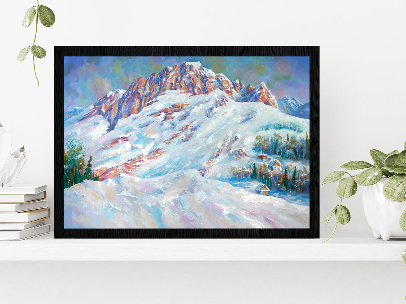 Snow Drifts At The Foot Of Mount Fisht Landscape Glass Framed Wall Art, Ready to Hang Quality Print Without White Border Black