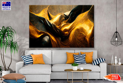 Black And Gold Waves Abstract Wall Art Decor 100% Australian Made