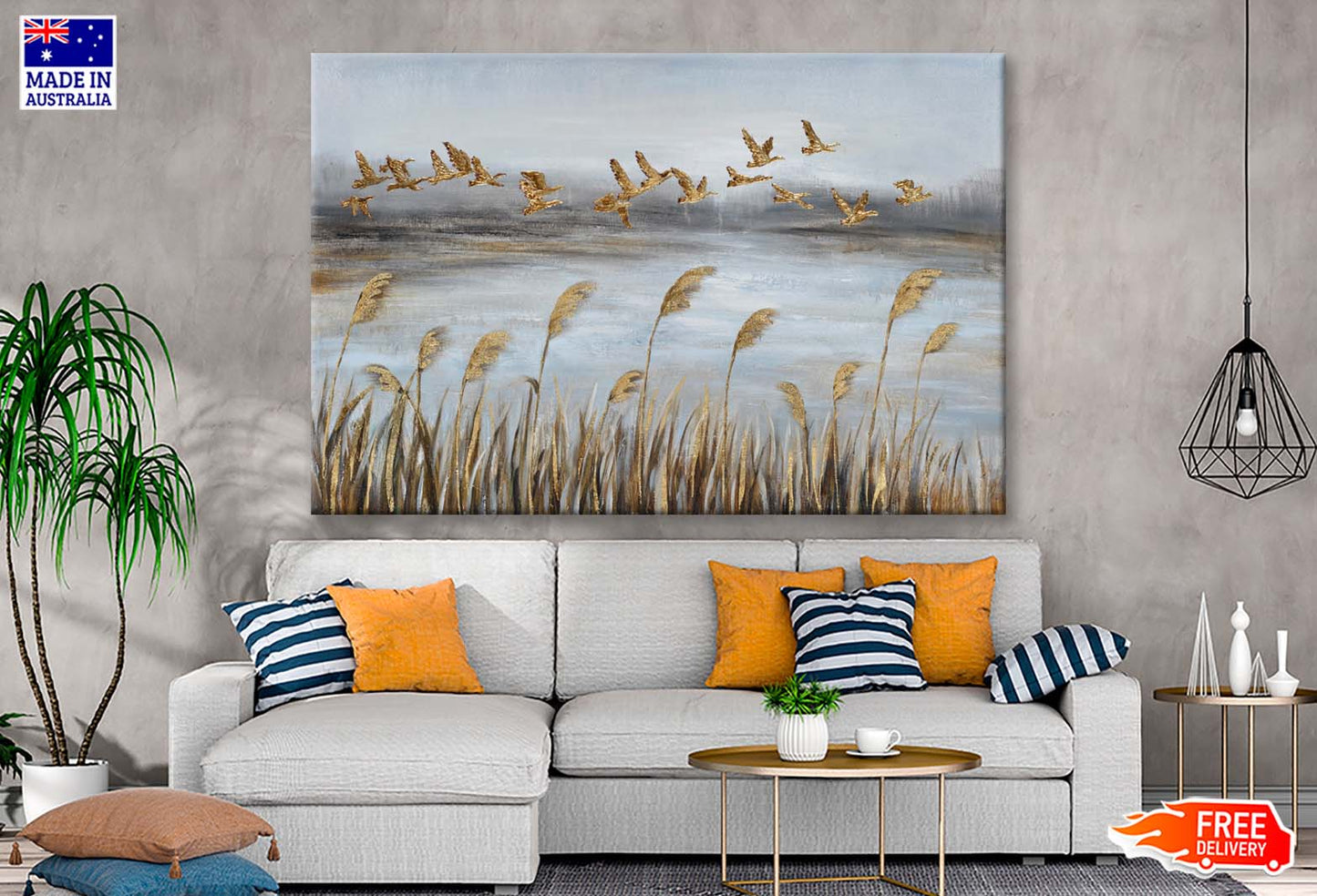 Lake & Flying Birds Oil Painting Wall Art Limited Edition High Quality Print