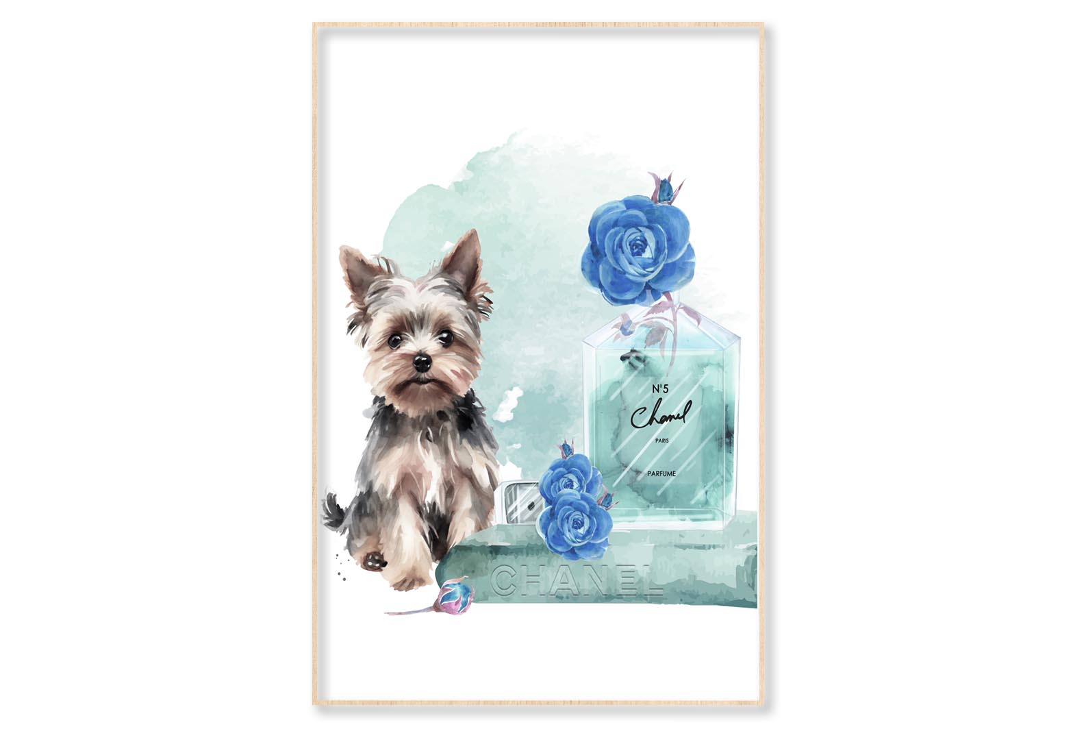 Perfume With Dog and Book set Wall Art Limited Edition High Quality Print Canvas Box Framed Natural