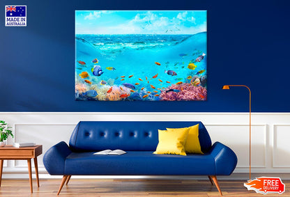 Fish In Underwater Sea Coral Reef Print 100% Australian Made