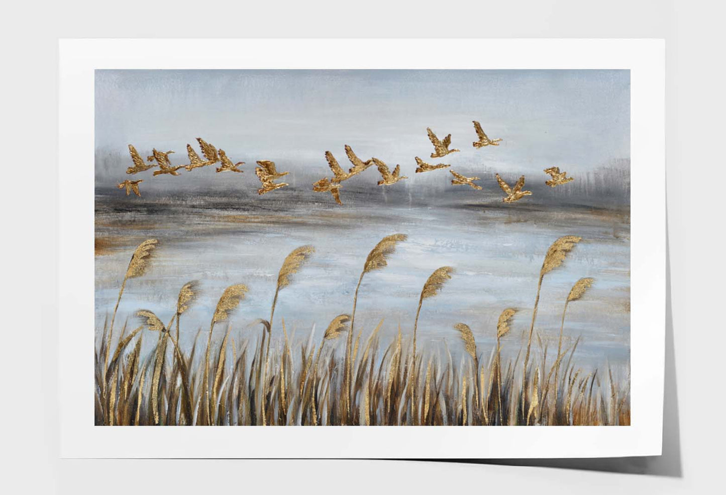 Lake & Flying Birds Oil Painting Wall Art Limited Edition High Quality Print