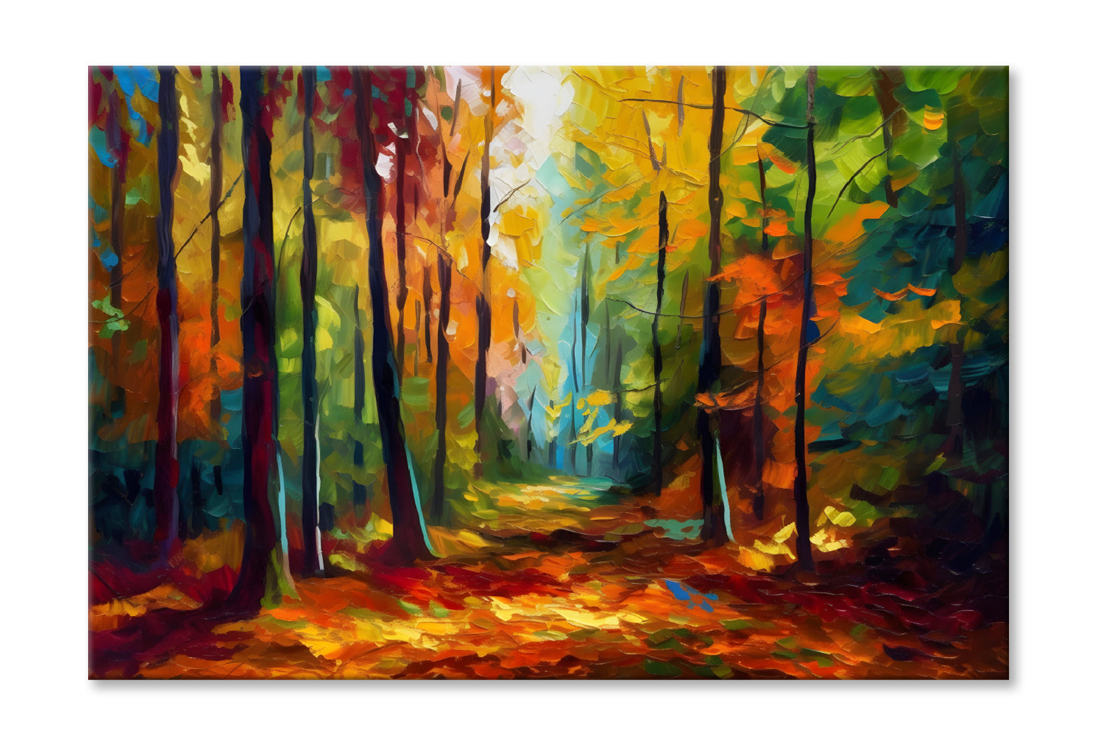 Autumn Tree Forest Path Oil Painting Wall Art Limited Edition High Quality Print Stretched Canvas None