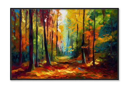 Autumn Tree Forest Path Oil Painting Wall Art Limited Edition High Quality Print Canvas Box Framed Black