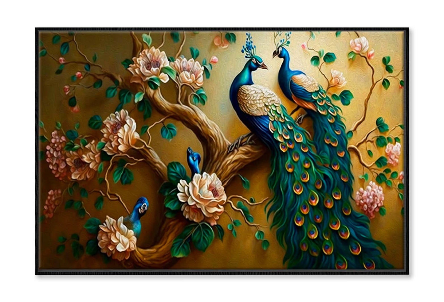 Two Peacock with Gold Flowers Wall Art Limited Edition High Quality Print