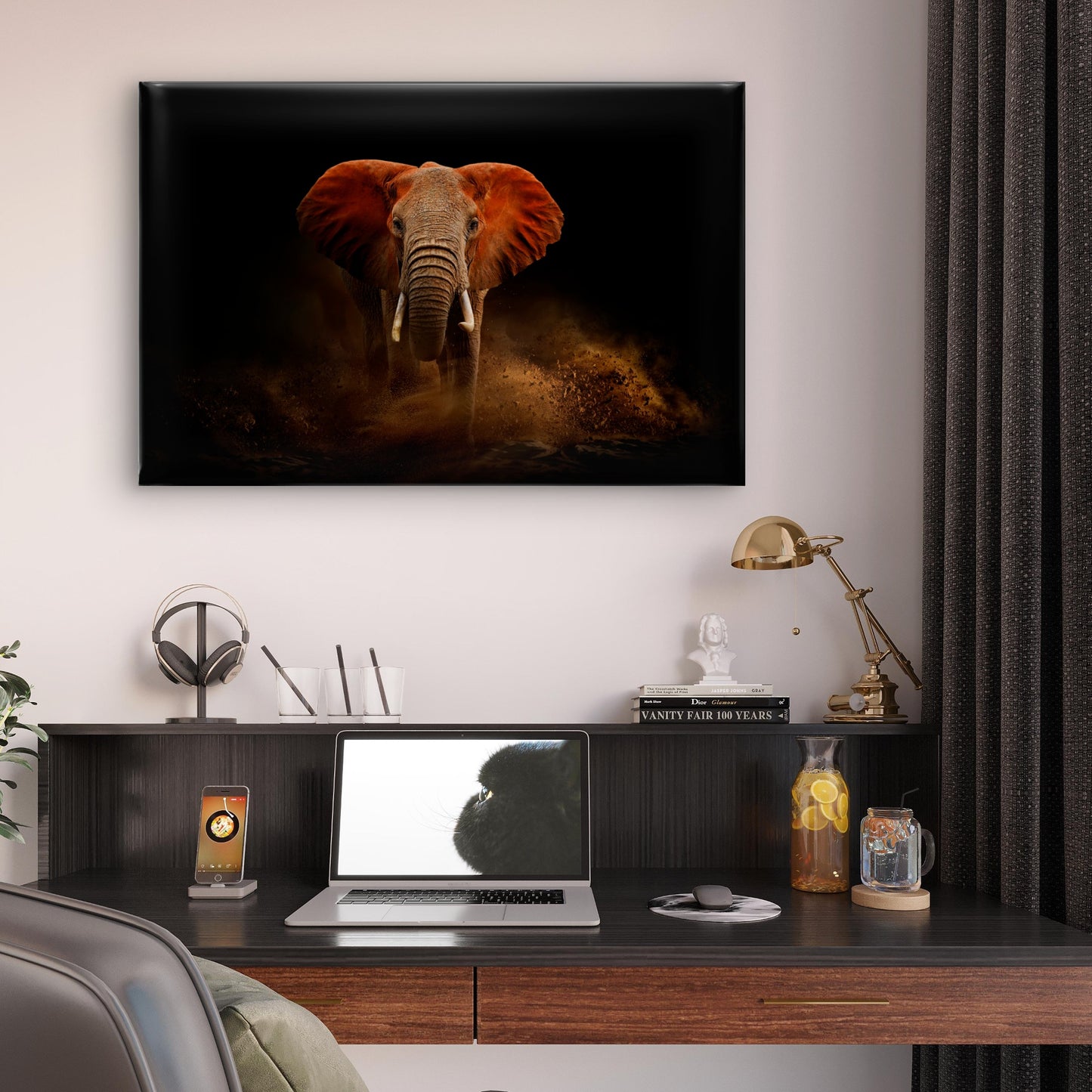 African Elephant Dust Portrait Wildlife Wall Art Decor 100% Australian Made