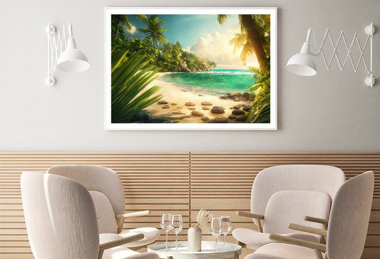 Beach with Palm Tree Home Decor Premium Quality Poster Print Choose Your Sizes