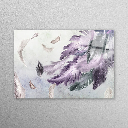 Purple And Gray Feather Painting Acrylic Glass Print Tempered Glass Wall Art 100% Made in Australia Ready to Hang