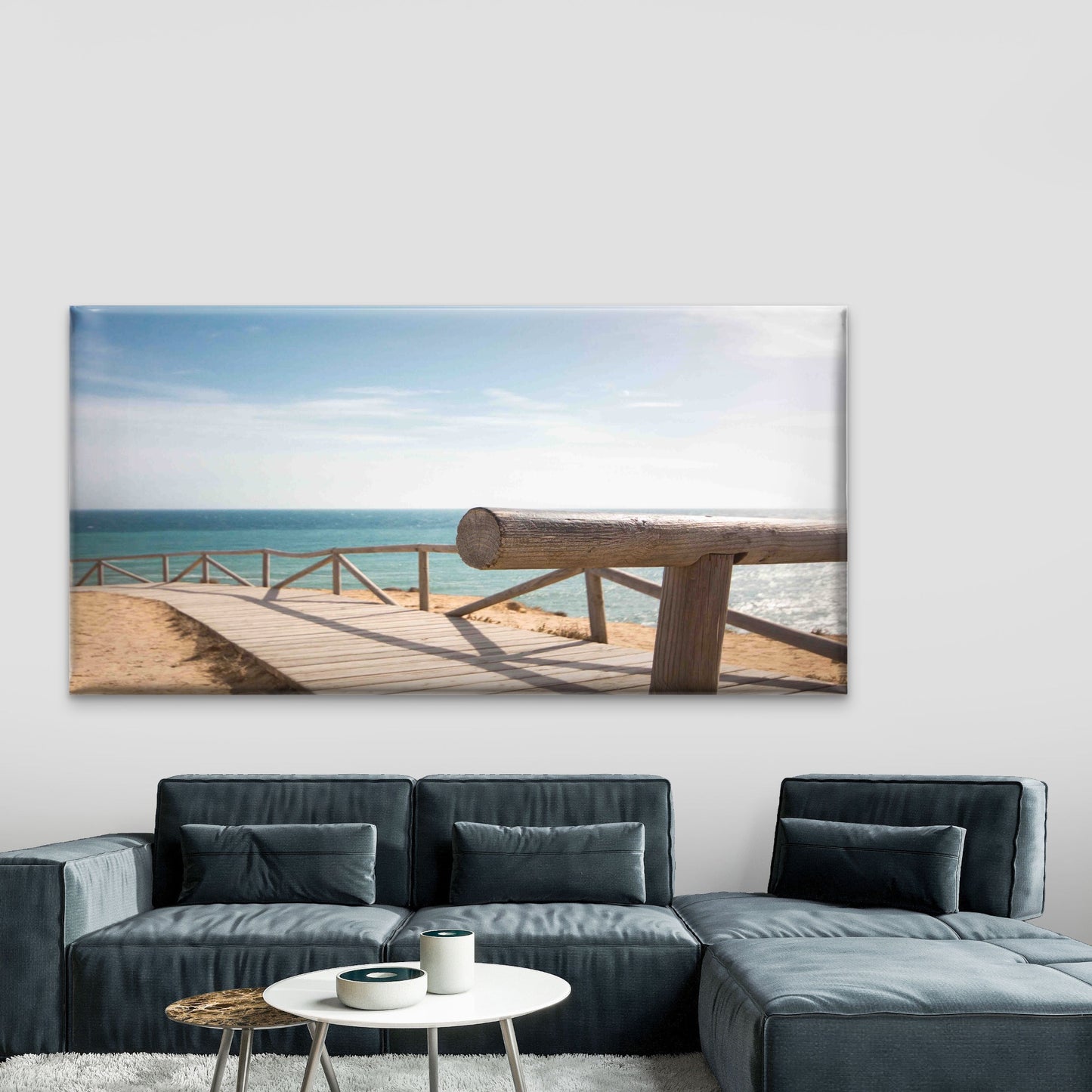 Wooden Walkway With Handrail Wall Art Canvas Office Home Room Framed 120x60cm