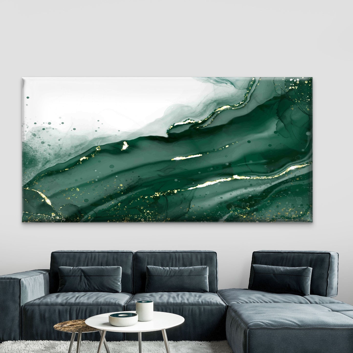 Abstract Green Gold Waves Wall Art Canvas Office Home Room Framed 120x60cm