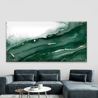 Abstract Green Gold Waves Wall Art Canvas Office Home Room Framed 120x60cm