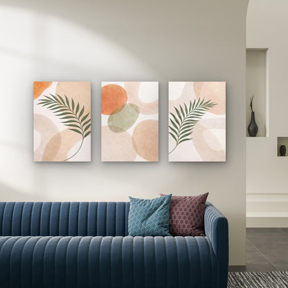 3pcs Abstract Terracotta Boho Palm Leaves Wall Art Set Canvas Framed 50x70cm - High Quality Print 100% Australian Made Wall Canvas Ready to Hang - Bella Home Decor
