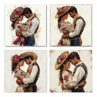 4pcs Romantic Couple Vibrant Floral ,Traditional Wall Art Canvas Framed
