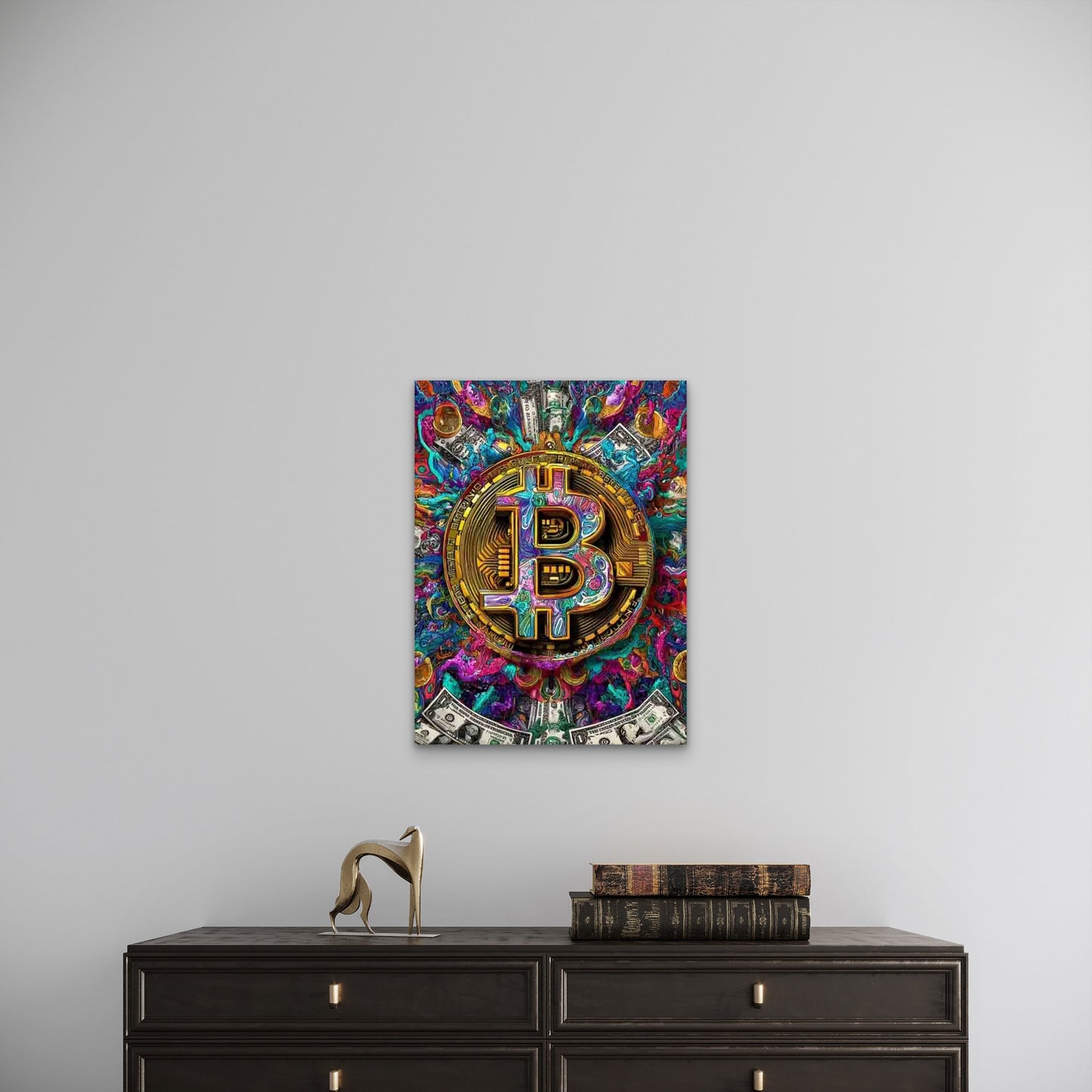 Colorful Bitcoin with Bright, Crypto Art 60x90cm Metal Print Ready to Hang