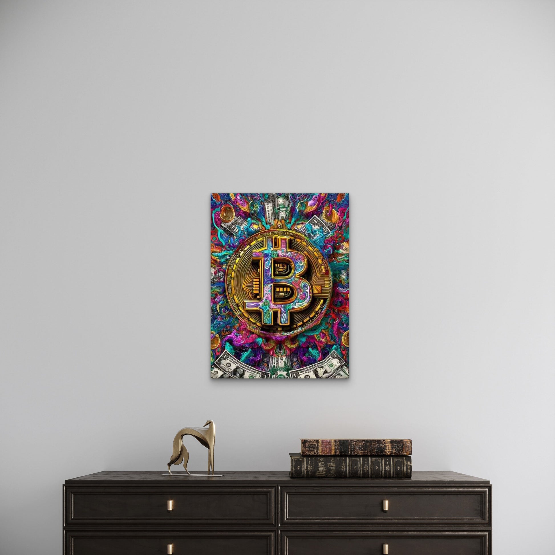 Colorful Bitcoin with Bright, Crypto Art 60x90cm Metal Print Ready to Hang