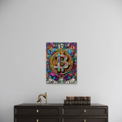 Colorful Bitcoin with Bright, Crypto Art 60x90cm Metal Print Ready to Hang