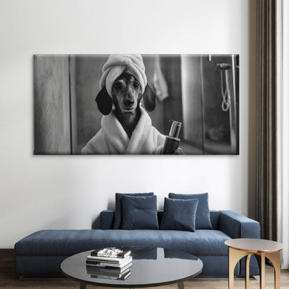 Black and White Funny Dog in Bathrobe Wall Art Canvas Office Home Room Framed 120x60cm