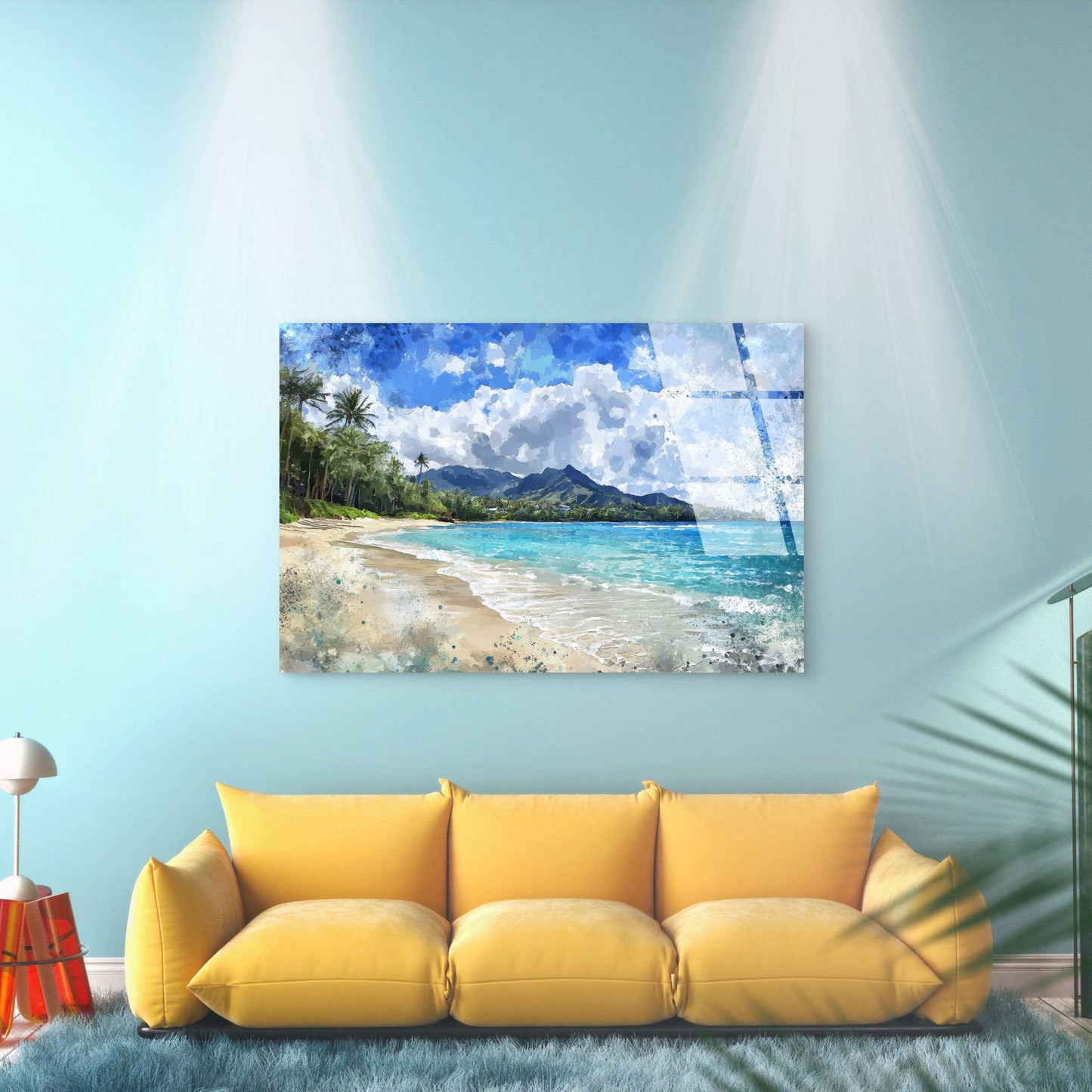 Coastal Ocean Palm Trees Paint Acrylic Glass Printing Wall Art Australian Made Quality
