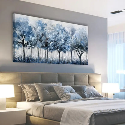 Classic Modern Abstract Forest Blue Trees Wall Art canvas office home room framed 120x60cm - Bella Home Decor