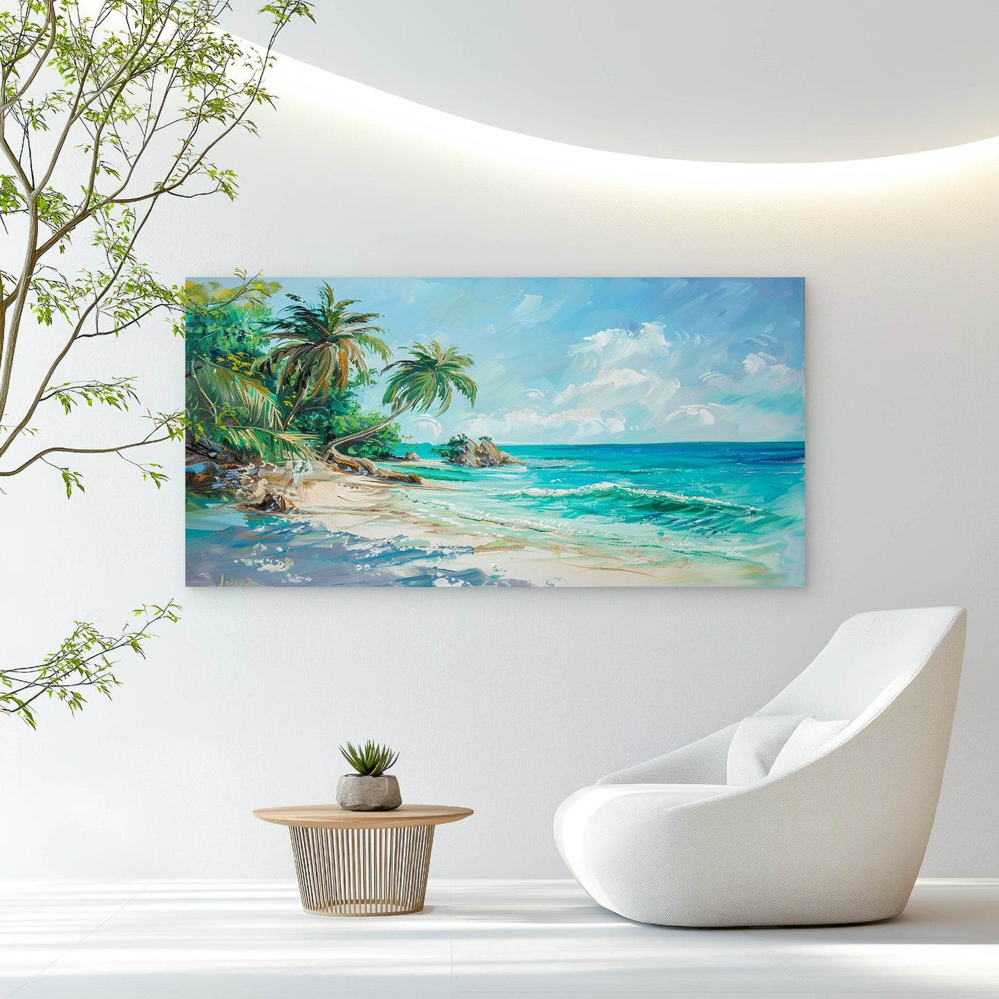 Tropical Ocean Beach Scene Wall Art Canvas Office Home Room Framed 120x60cm