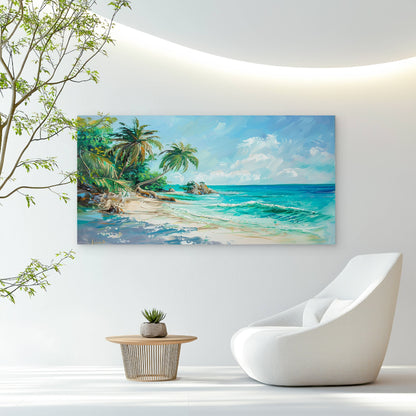 Tropical Ocean Beach Scene Wall Art Canvas Office Home Room Framed 120x60cm