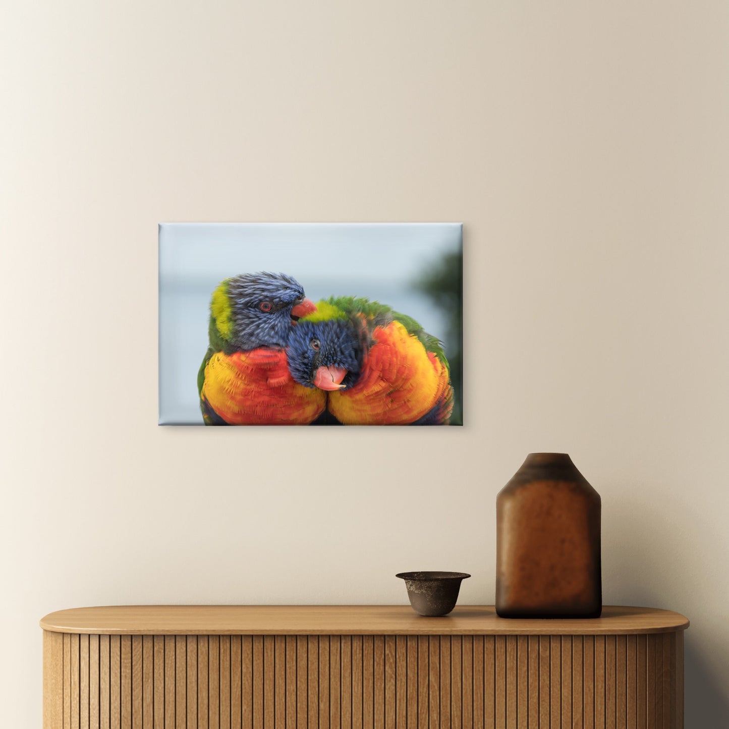 Pair of Rainbow Lorikeets Preening Australia Wall Art Decor 100% Australian Made