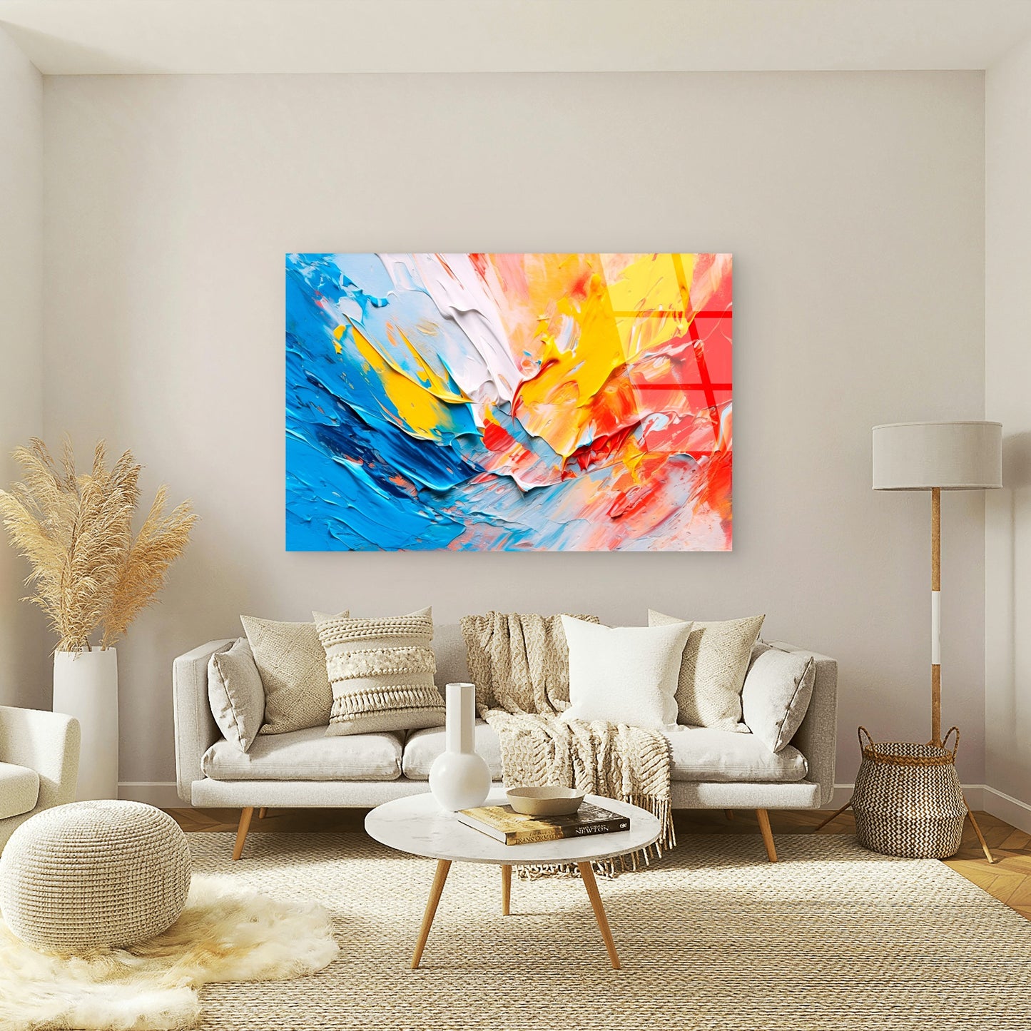 Vibrant Blue Yellow Abstract Oil Flow Acrylic Glass Printing Wall Art Australian Made Quality