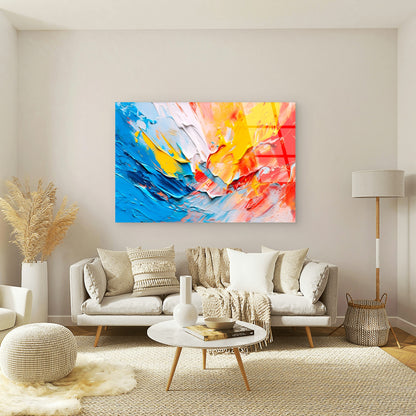 Vibrant Blue Yellow Abstract Oil Flow Acrylic Glass Printing Wall Art Australian Made Quality