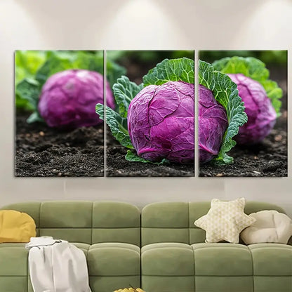 3pcs Homegrown Red Cabbage  Metal Print Ready to Hang Art