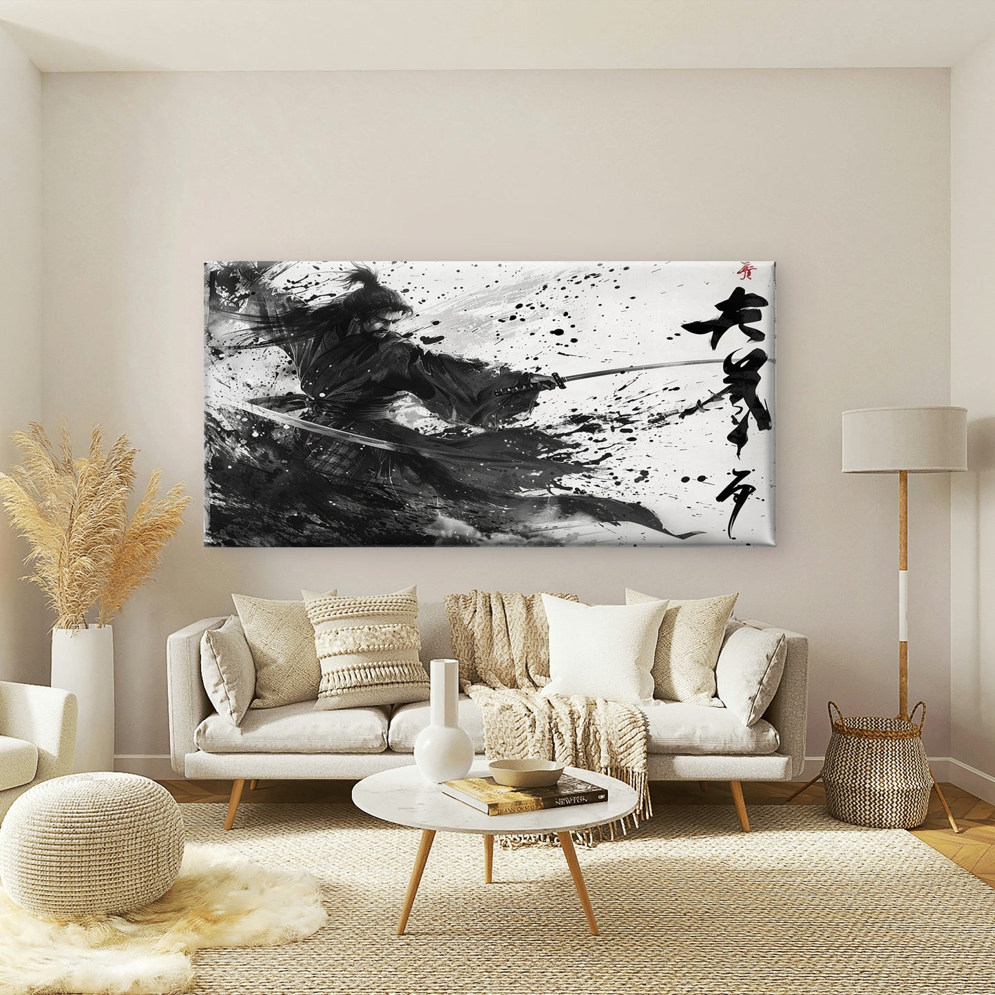 Dynamic Japanese Warrior I Wall Art Canvas Office Home Room Framed 120x60cm