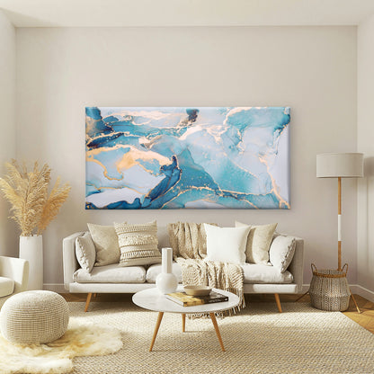 Blue Marble Gold Vein Wall Art Canvas Office Home Room Framed 120x60cm