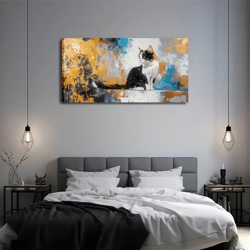 Cat Minimalist Modern Abstract Wall Art Canvas Office Home Room Framed 120x60cm - Bella Home Decor