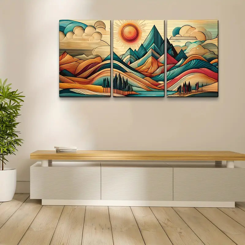 3pcs Bohemian Mountain Landscape Metal Print Ready to Hang Art - Bella Home Decor