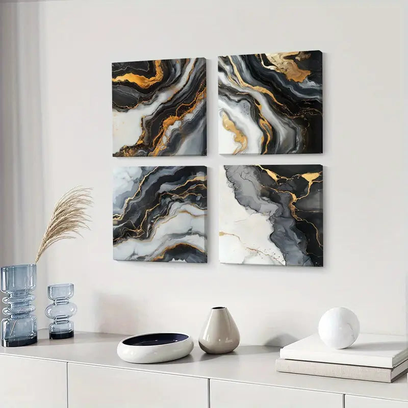 4pcs Luxury Marble Design   Wall Art Canvas Framed