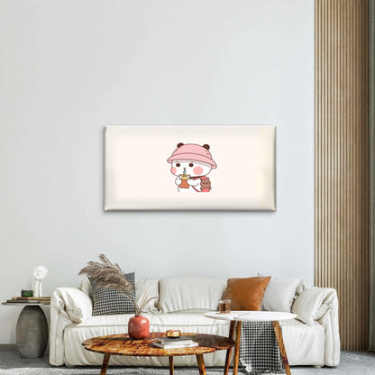 Panda Cat Drinking Bubble Tea Wall Art Canvas Office Home Room Framed 120x60cm