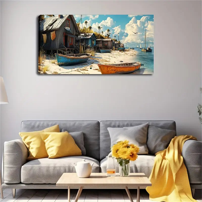 Rustic Beach House & Boat Wall Art Canvas Office Home Room Framed 120x60cm - Bella Home Decor